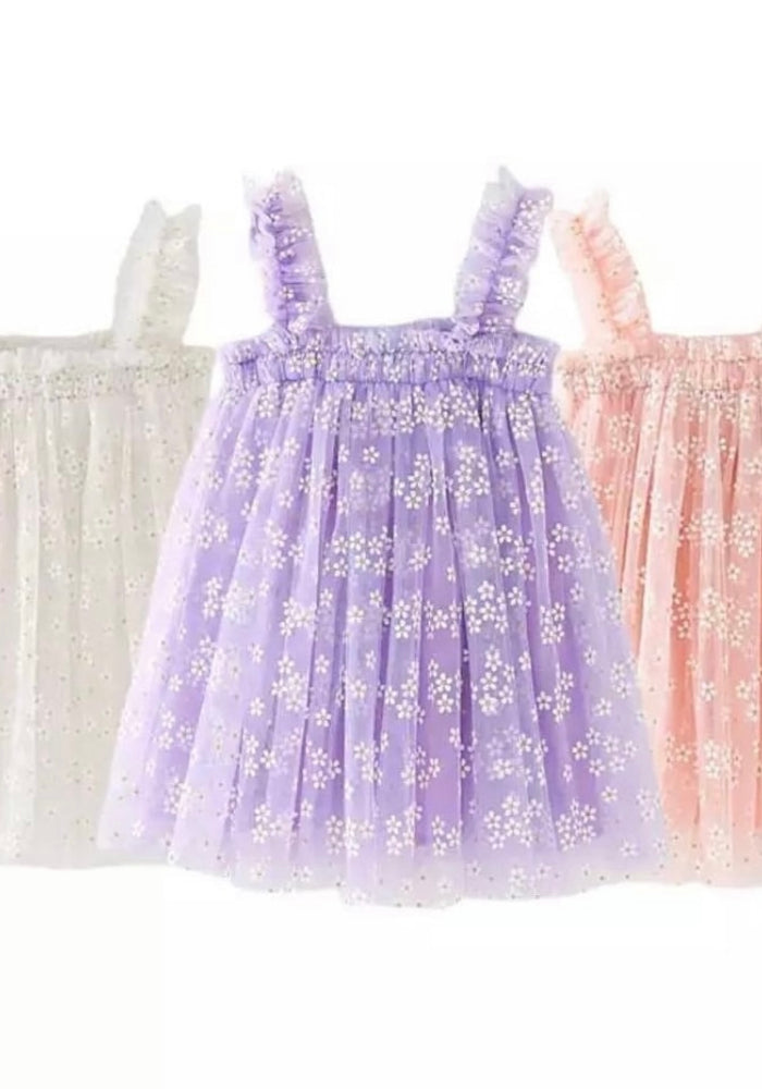 Kids little girls Arabella Daisy Tulle Dress - Baby Pink