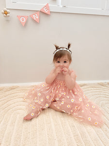 Kids little girl Arabella Daisy Tulle Dress -Pink/Yellow