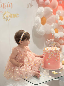Kids little girl Arabella Daisy Tulle Dress - Pink/Yellow - Fox Baby & Co