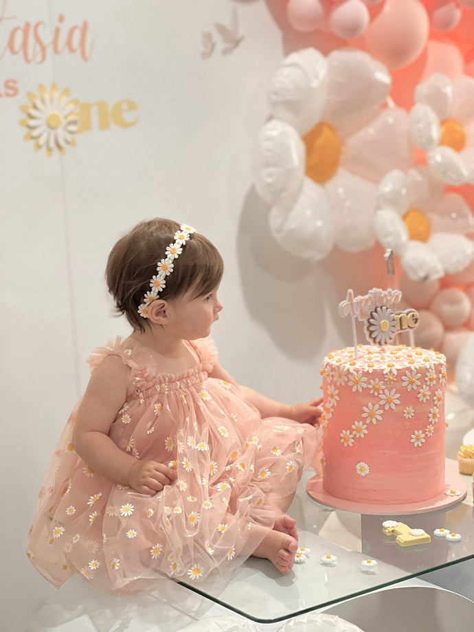 Kids little girl Arabella Daisy Tulle Dress - Pink/Yellow - Fox Baby & Co