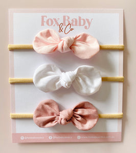 HARPER BOW SET - Baby pink, White & Dusty Rose